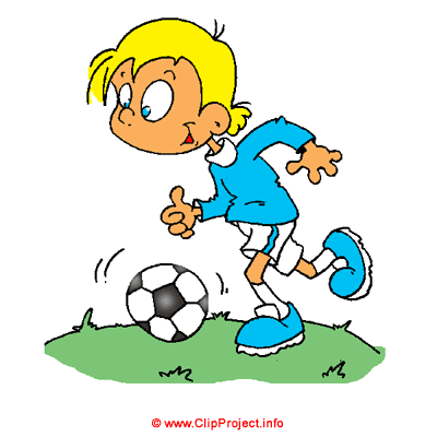 Kind spielt Fußball Cartoon