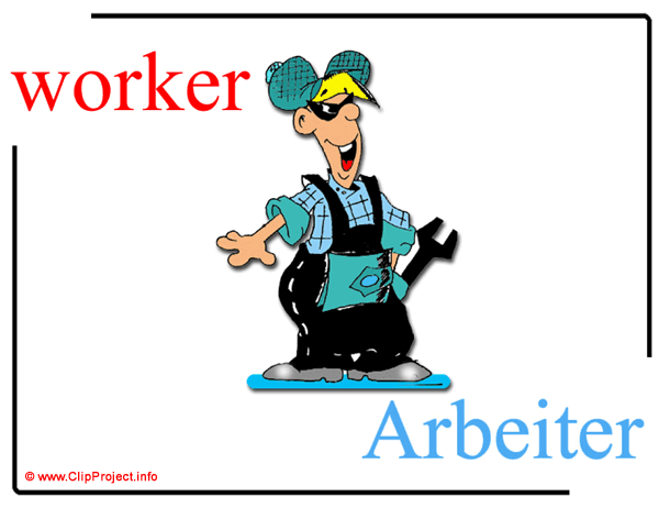 worker - Arbeiter / Printable Pictorial English - German Dictionary / Englisch - Deutsch Bildwörterbuch / Clipart kostenlos