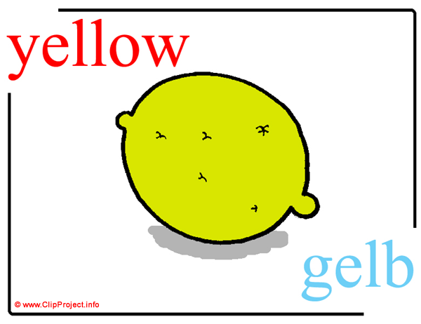 yellow - gelb / Printable Pictorial English - German Dictionary / Englisch - Deutsch Bildwörterbuch / Clipart kostenlos