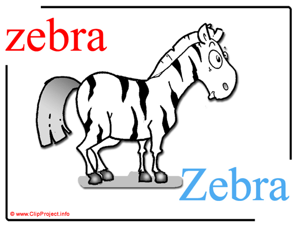 zebra - Zebra / Printable Pictorial English - German Dictionary / Englisch - Deutsch Bildwörterbuch / Clipart kostenlos